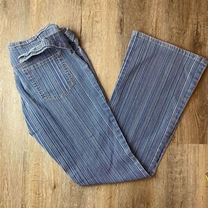 Vintage Zoey Beth White Blue Striped Flare Jeans